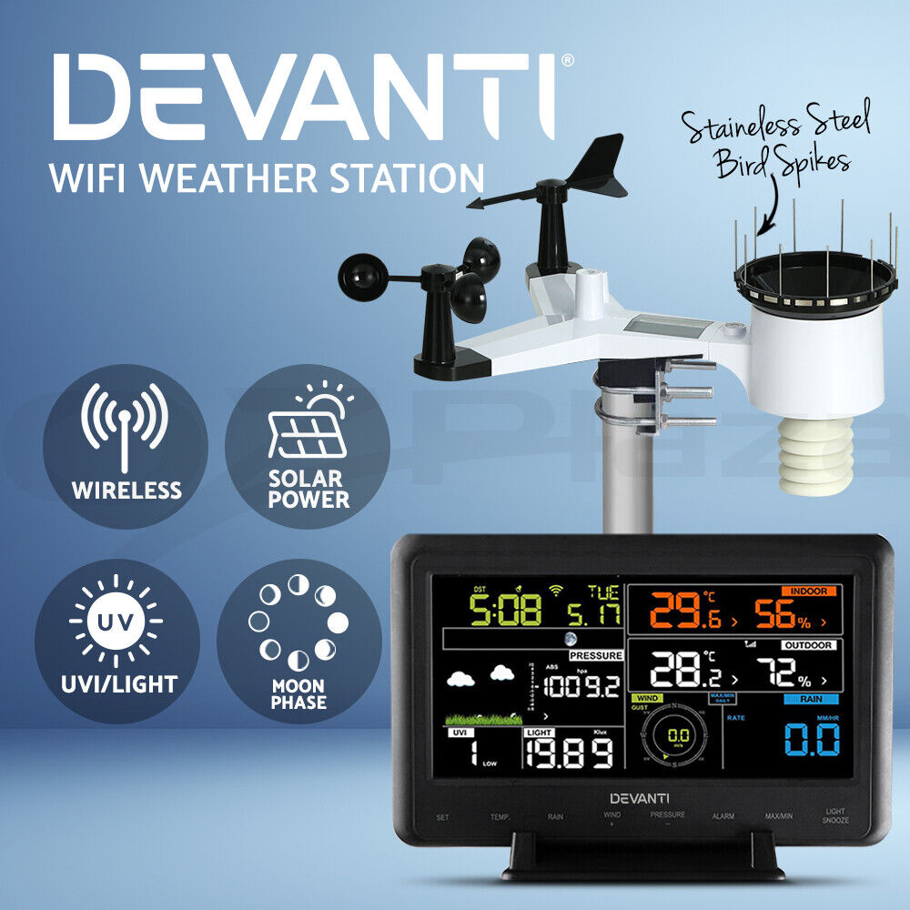 Devanti Weather Station Indoor Outdoor Wireless WiFi Professional Solar Sensor