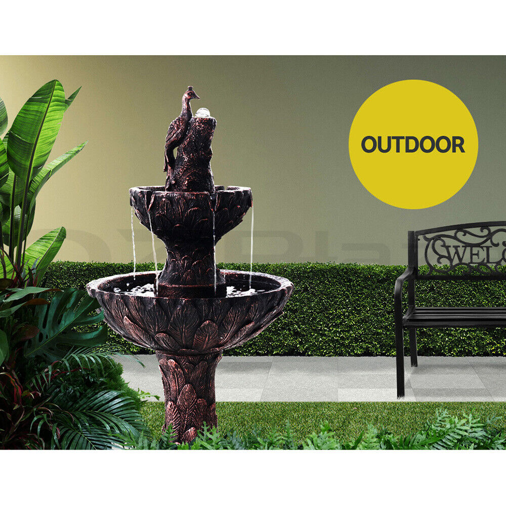 Gardeon Solar Water Feature 3-Tiers Peacock 106cm