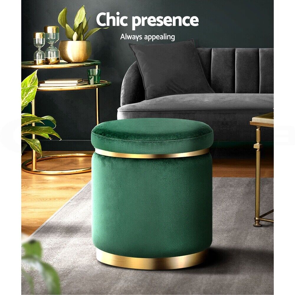 Artiss Ottoman Round Velvet Foot Stool Foot Rest Pouffe Padded Seat Pouf Green