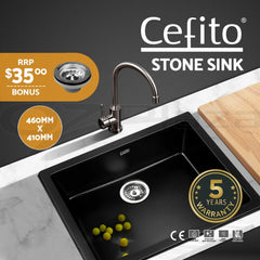 Cefito Stone Kitchen Sink 460X410MM Granite Under/Topmount Basin Bowl Laundry Black