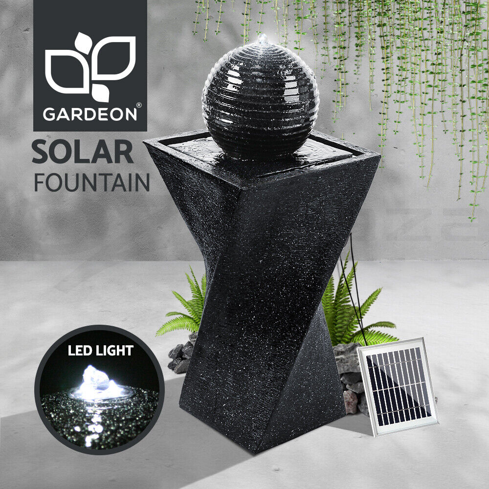 Gardeon Solar Water Feature with LED Lights Black 85cm