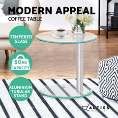 Artiss Coffee Table Round Tempered Glass Side End Beside Tables Cafe 45cm