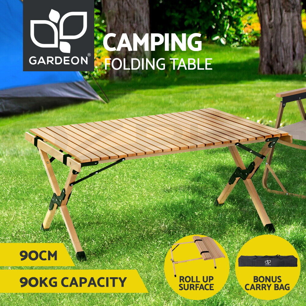 Gardeon Outdoor Furniture Wooden Egg Roll Picnic Table Camping Desk 90cm