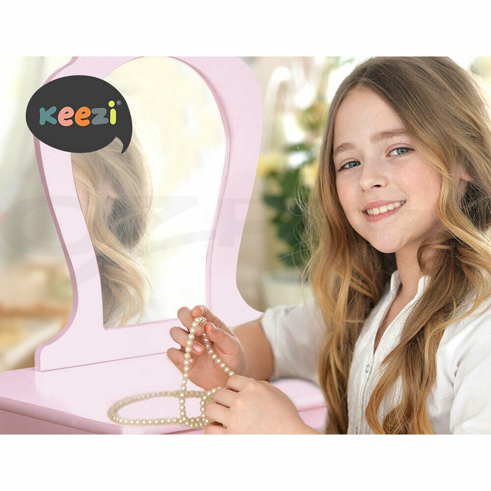 Keezi Kids Dressing Table Stool Set Vanity Mirror Princess Children Makeup Pink