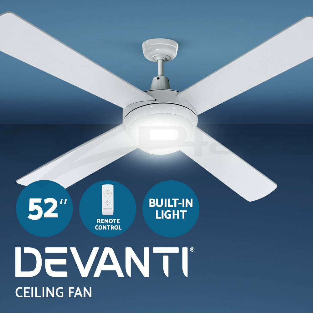 Devanti 52'' Ceiling Fan AC Motor w/Light w/Remote - White