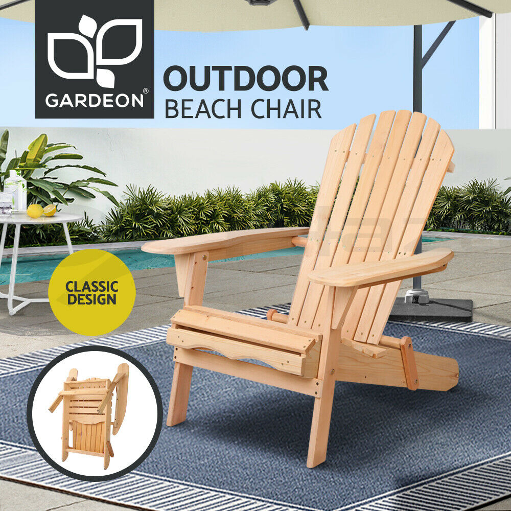 Gardeon Adirondack Outdoor Chairs Wooden Beach Chair Patio Furniture Garden Natural