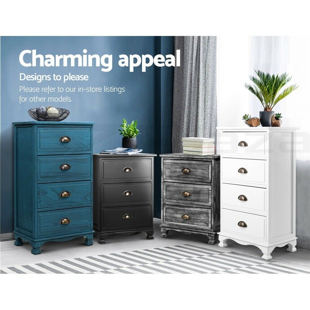 Artiss Bedside Tables 3 Drawers Side Table Cabinet Vintage Bedroom Storage Blue