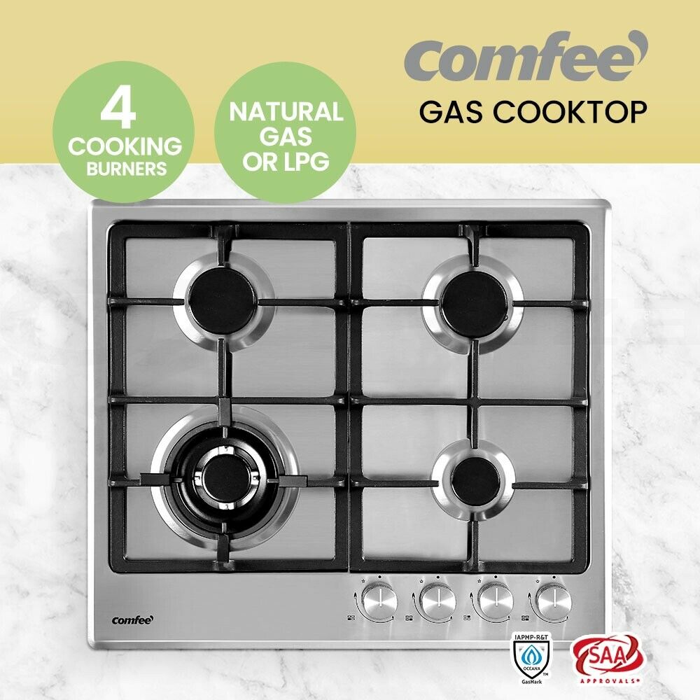 Comfee 60cm Gas Cooktop Stainless Steel 4 Burners Kitchen Stove Cook Top NG LPG