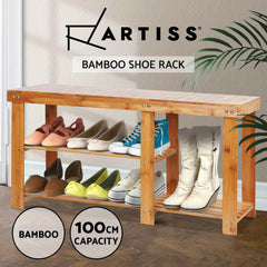 Artiss Bamboo Shoe Rack Cabinet Wooden Bench Storage Organiser Stand Stool Seat