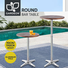 Gardeon Outdoor Bar Table Wooden Cafe Table Aluminium Pole Round