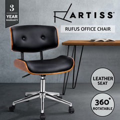 Artiss Wooden Office Chair Fabric Seat Black