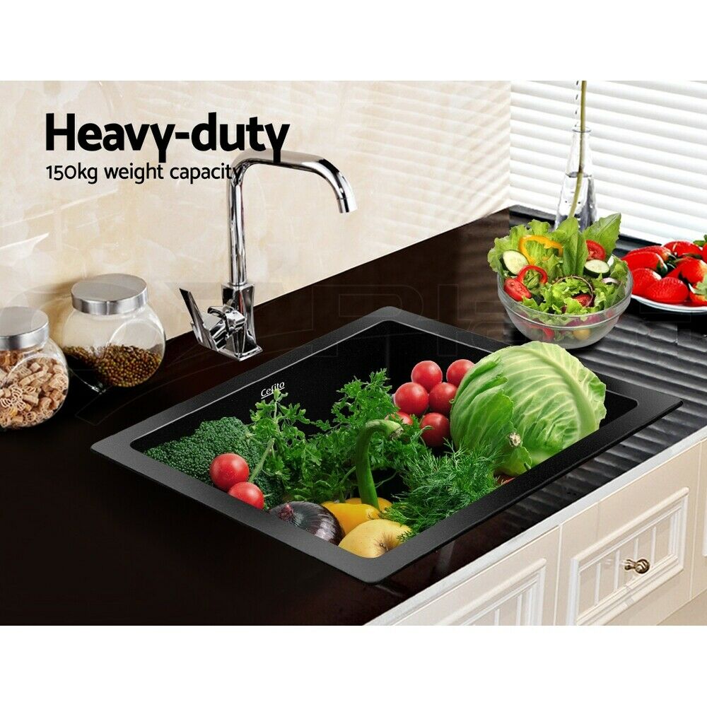 Cefito Stone Kitchen Sink 460X410MM Granite Under/Topmount Basin Bowl Laundry Black