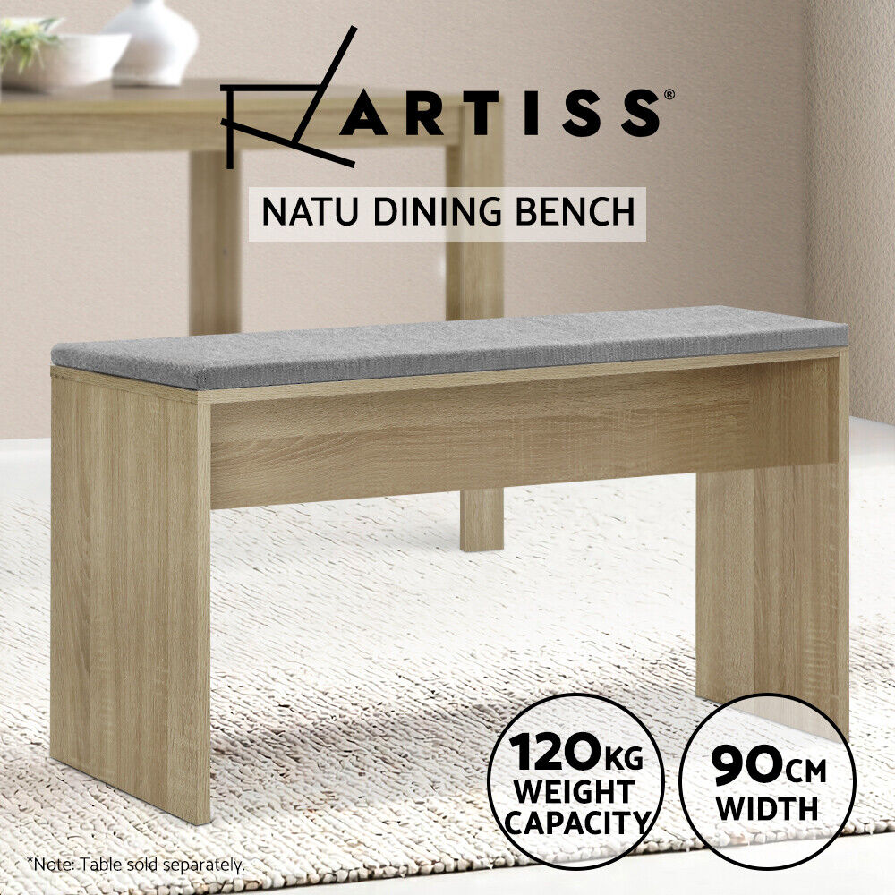 Artiss Dining Bench Upholstery Seat Wooden Chair Oak 90cm