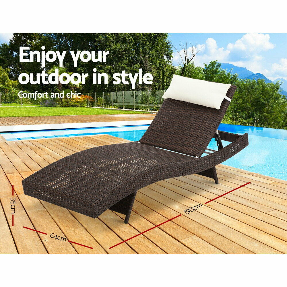 Gardeon Sun Lounge Wicker Lounger Outdoor Furniture Beach Chair Garden Adjustable Brown