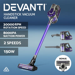 Devanti Handheld Vacuum Cleaner Cordless Roller Brush Head 150W Purple