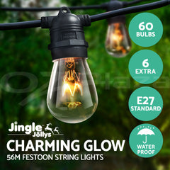 56m LED Festoon String Lights Outdoor Christmas Wedding Waterproof Garden Decor