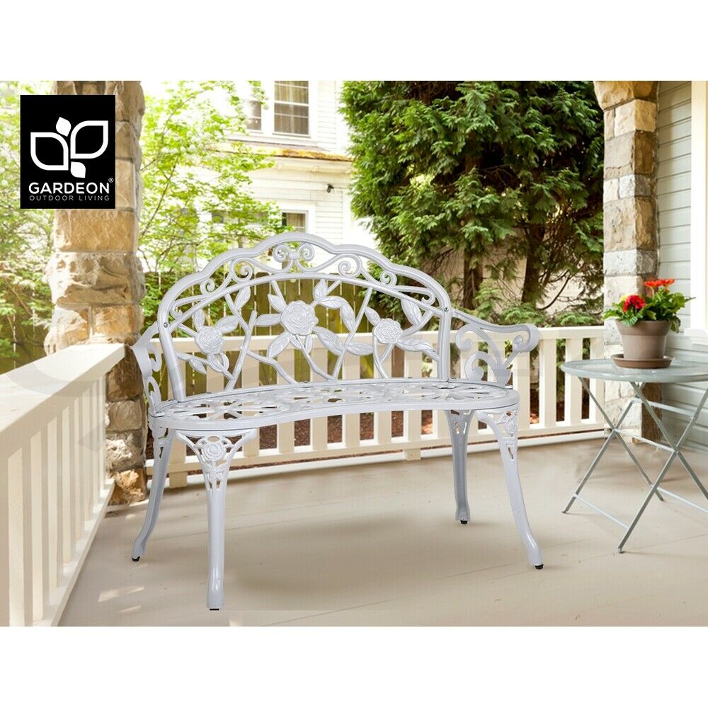 Gardeon Outdoor Garden Bench Seat 100cm Cast Aluminium Outdoor Patio Chair Vintage White