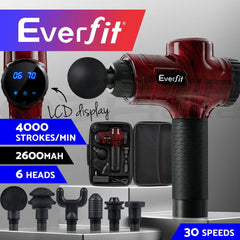 Everfit Massage Gun 30 Speed 6 Heads Vibration Muscle Massager Chargeable Red