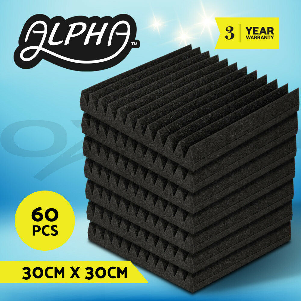 Alpha Acoustic Foam 60pcs 30x30x5cm Sound Absorption Proofing Panel Studio Wedge