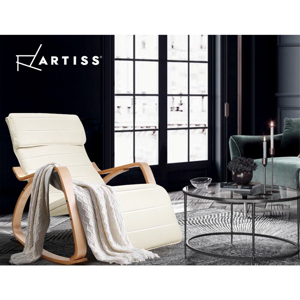 Artiss Rocking Armchair Bentwood Frame With Footrest Beige Afton