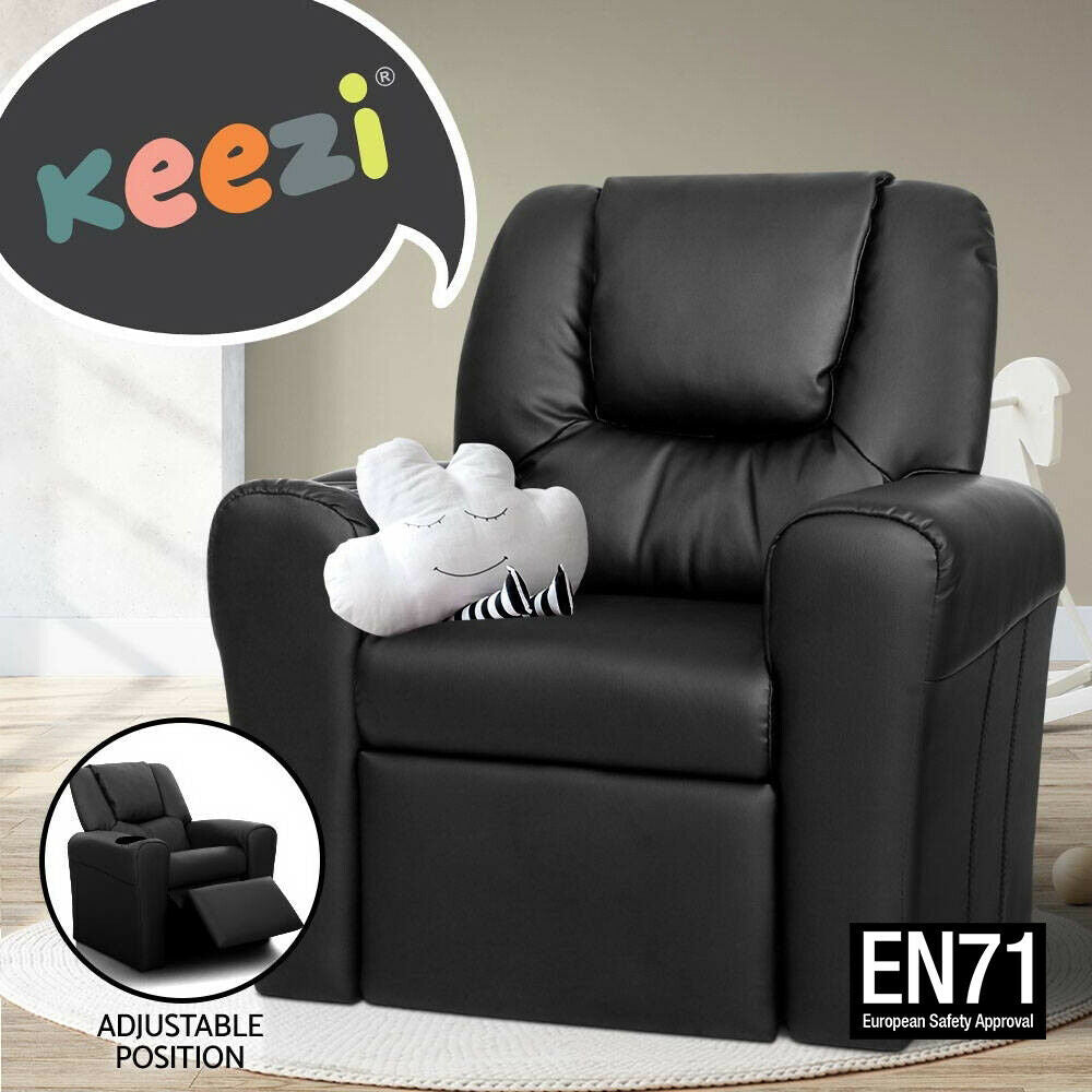 Keezi Kids Recliner Chair PU Leather Sofa Lounge Couch Children Armchair Black