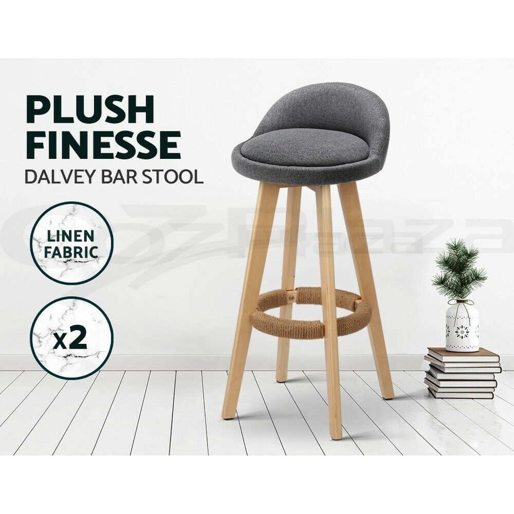 Artiss 2x Kitchen Bar Stools Wooden Stool Chairs Swivel Barstools Fabric Grey