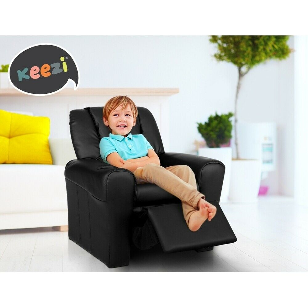 Keezi Kids Recliner Chair PU Leather Sofa Lounge Couch Children Armchair Black