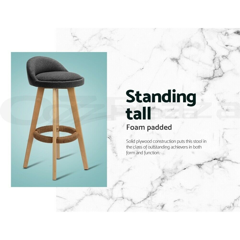 Artiss 2x Kitchen Bar Stools Wooden Stool Chairs Swivel Barstools Fabric Grey