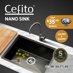 Cefito Kitchen Sink 45X30CM Stainless Steel Basin Single Bowl Laundry Black