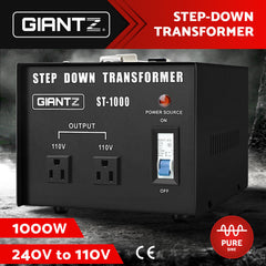 Giantz Step Down Transformer 1000W 240V TO 110V Stepdown Voltage Converter AU-US