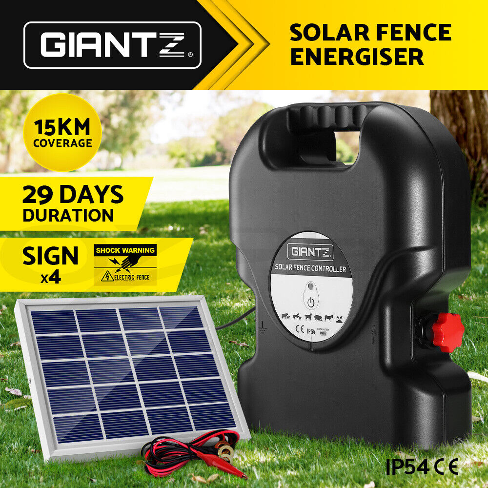 Giantz Fence Energiser 15KM Solar Powered 0.8J Electric