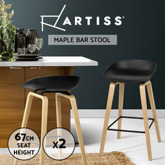 Artiss 2 x Wooden Bar Stools Kitchen Bar Stool Chairs Barstool Black