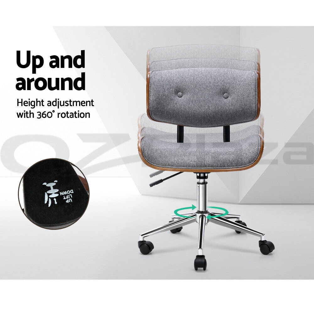 Artiss Executive Wooden Office Chair Fabric Computer Chairs Bentwood Seat Grey