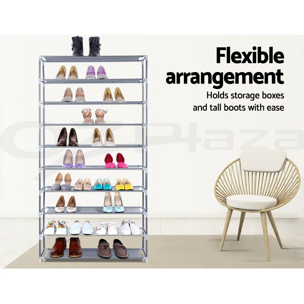 Artiss 10-Tier Shoe Rack Stackable 50 Pairs Grey