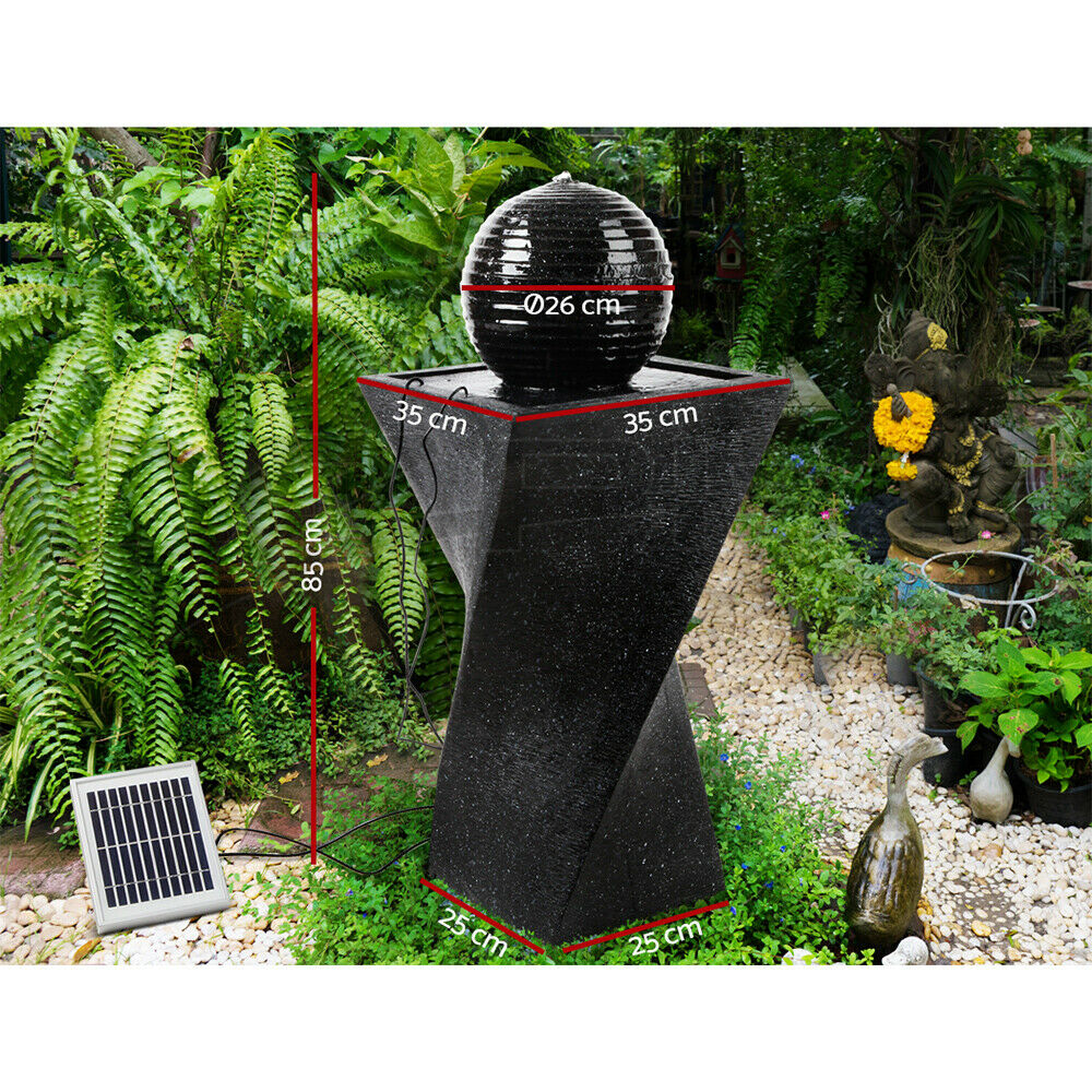 Gardeon Solar Water Feature with LED Lights Black 85cm