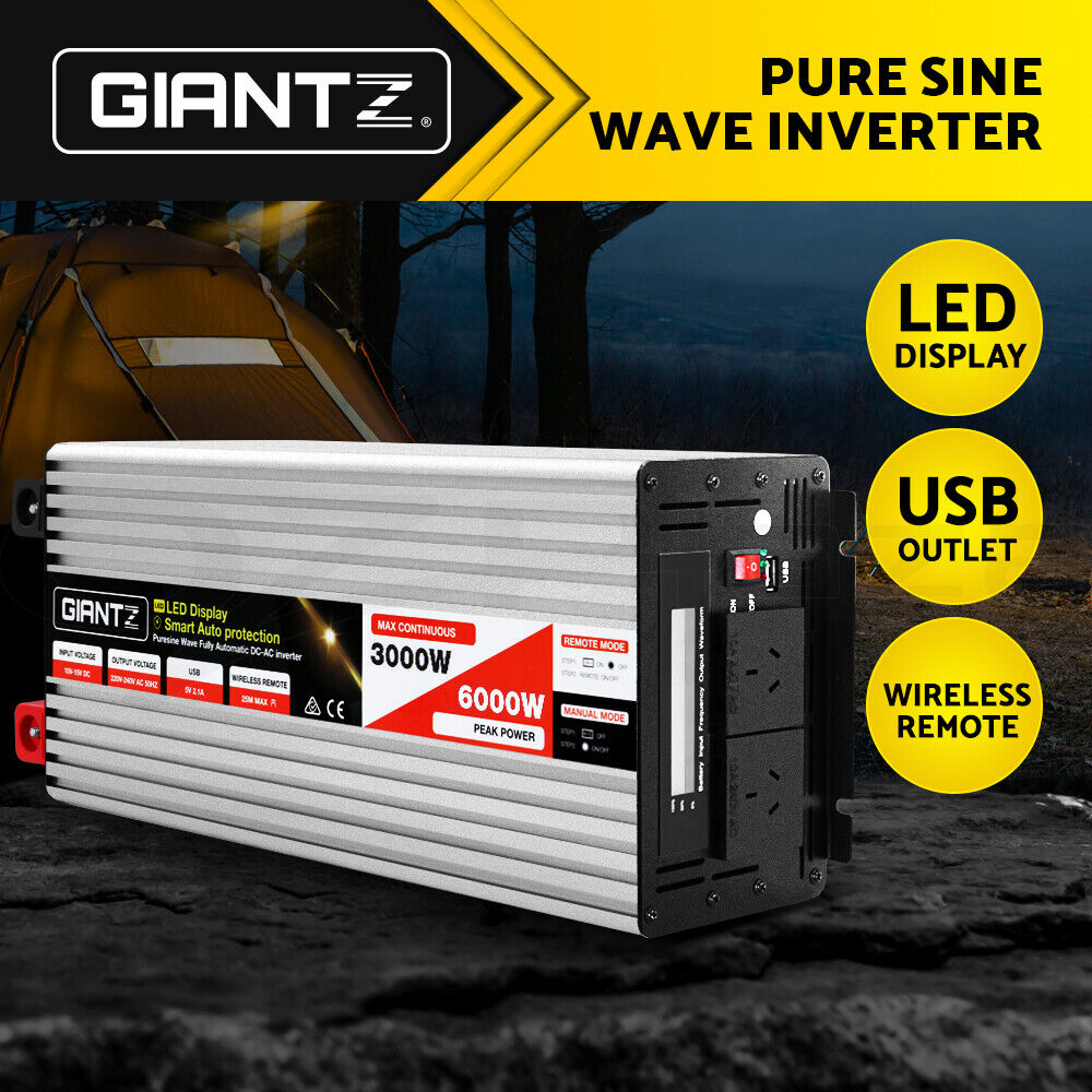 Giantz 3000W/6000W Pure Sine Wave Power Inverter 12V to 240V Camping Car Boat