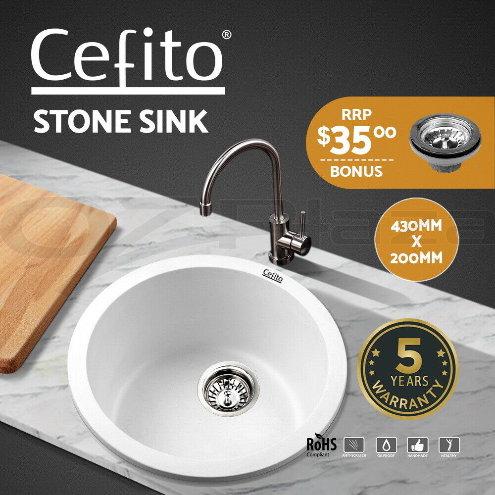 Cefito Kitchen Sink Laundry Basin Stone Sink Granite Under/Topmount Round 430mm